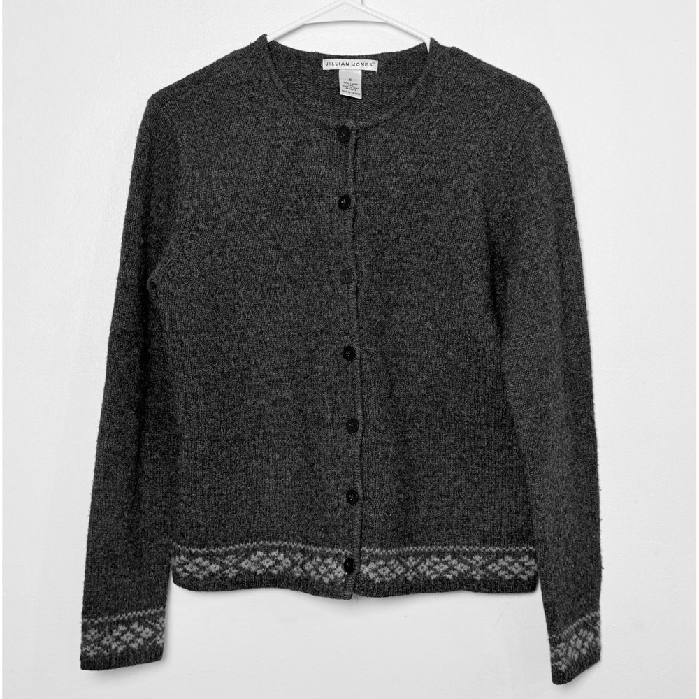 Vintage Jillian Jones 100% Lambswool Cardigan Sweater Charcoal Gray Nordic S